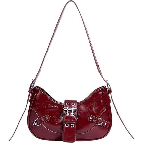 Unbranded Handbags - New Floerns Womens Tomato Red Faux Leather Buckled y2K Punk Shoulder Bag Purse